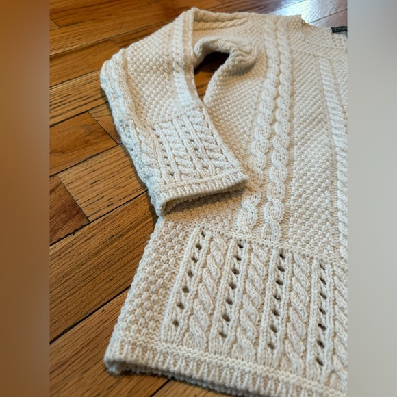 Inis Crafts 100% Wool Cardigan Sweater Cable Knit Square Neck Ivory Womens Sz M - Picture 8 of 15